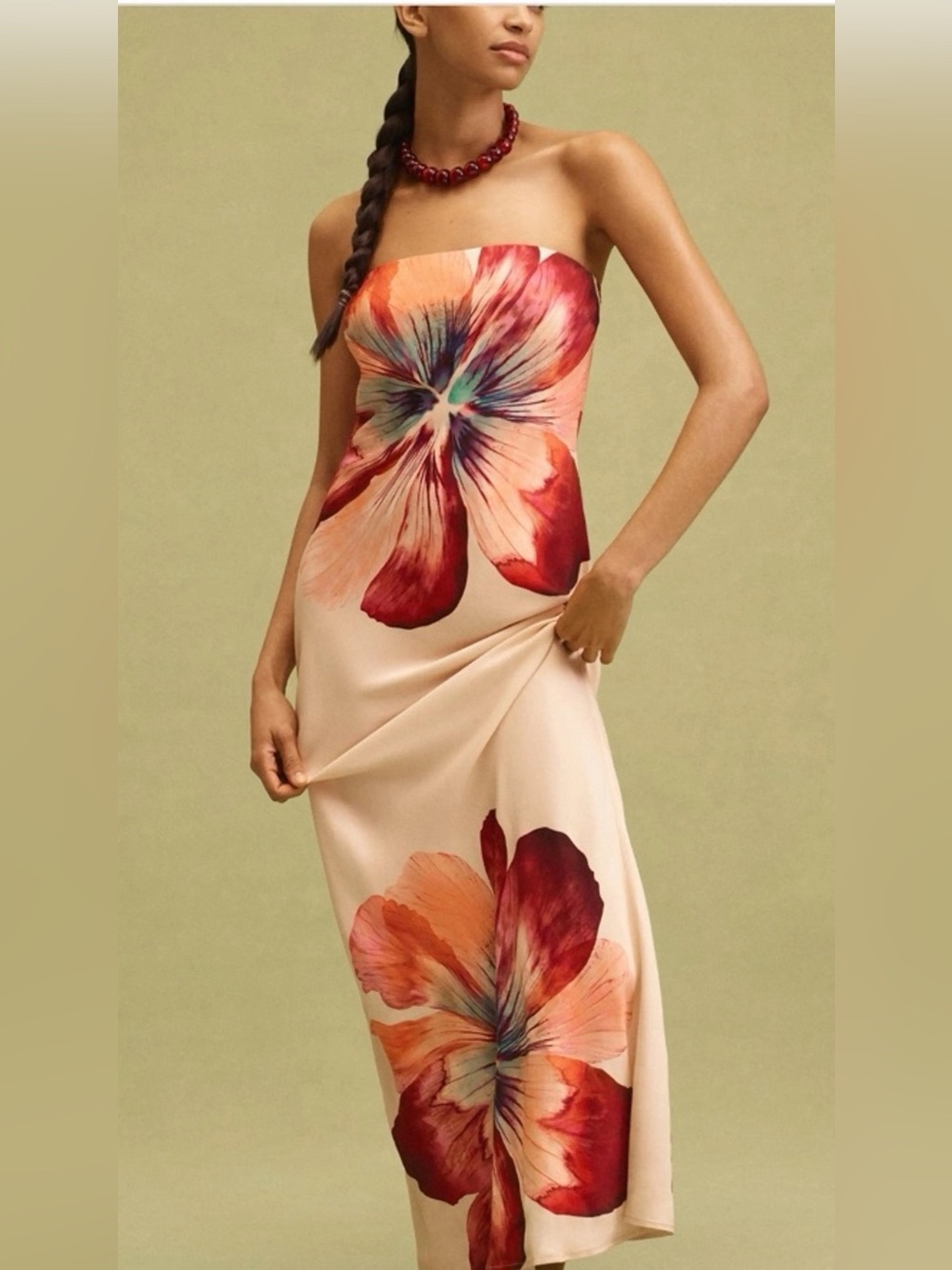 The fleur satin strapless maxi dress by Anthropologie